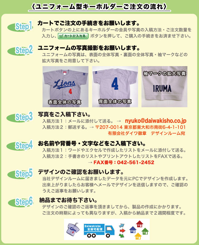 ユニフォーム型キーホルダー入稿から発送迄のご案内